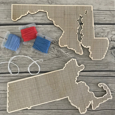 Stitchable Wooden Massachusetts States Silhouette