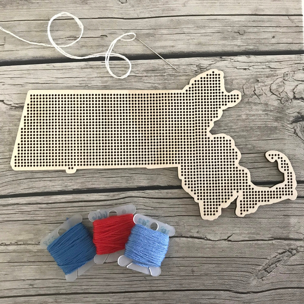 Stitchable Wooden Massachusetts States Silhouette