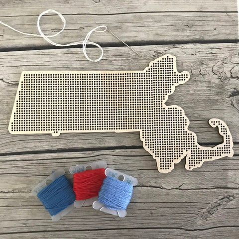 Stitchable Wooden Massachusetts States Silhouette