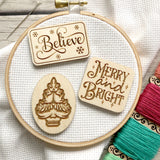 Christmas Tree, Merry & Bright, Believe Snowflakes Engraved Wooden Needle minders