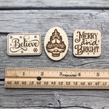 Christmas Tree, Merry & Bright, Believe Snowflakes Engraved Wooden Needle minders