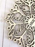 Wood "Hockeyflake" Hockey Snowflake Ornaments: 2025 or 2026 Laser Cut Christmas Wooden Tree Decor