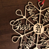 Cheerleading "Cheerflake" Snowflake Ornaments: Gift Idea for Cheer mom, coach, or entire team.  2025 or 2026 Laser Cut Christmas Word Art