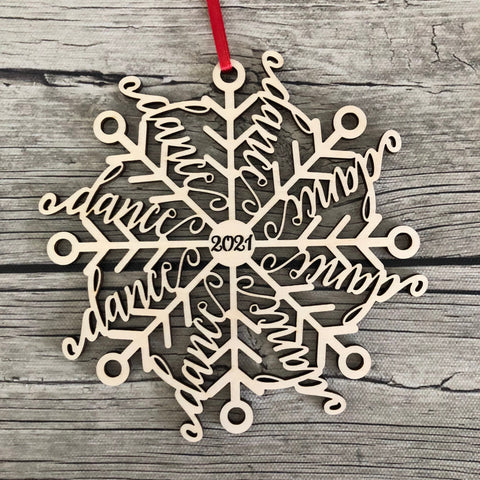 Wood "Danceflake" Dance Snowflake Ornaments : 2025 or 2026 Laser Cut Word Art Christmas Tree Decor.  Dancer coach, team, director gift idea