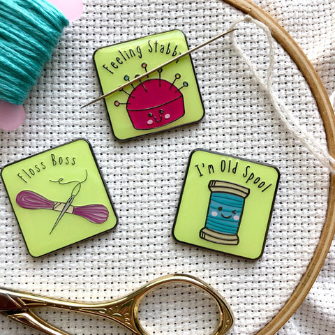 Kawaii Sewing Notions Enamel Needle Minders (Set of 3)