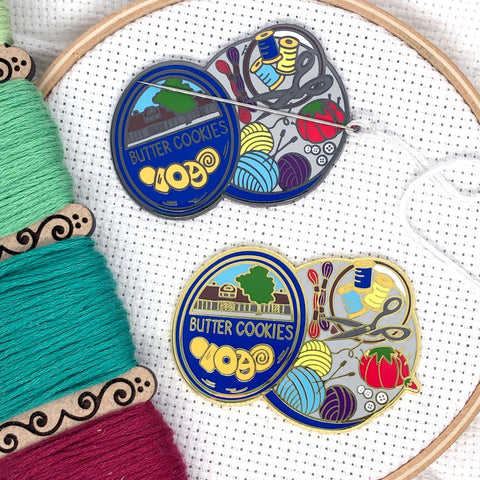 Cookie Tin Full of Sewing Notions Hard Enamel Magnetic Needle Minder
