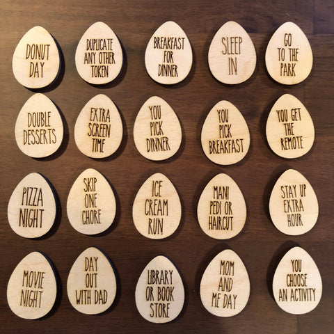 Easter Egg Tokens: 20-25 Wooden Engraved Activity and Treat Egg Filler Coupons
