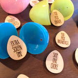 Easter Egg Tokens: 20-25 Wooden Engraved Activity and Treat Egg Filler Coupons