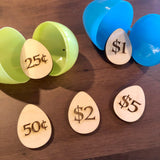 Easter Egg Tokens: 20-25 Wooden Engraved Activity and Treat Egg Filler Coupons