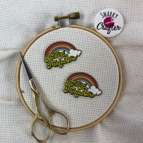 F*cking Fantastic Retro Rainbow Needle Minder - Sarcastic enamel magnetic needle holder - Vintage Snarky F Word Needleminder