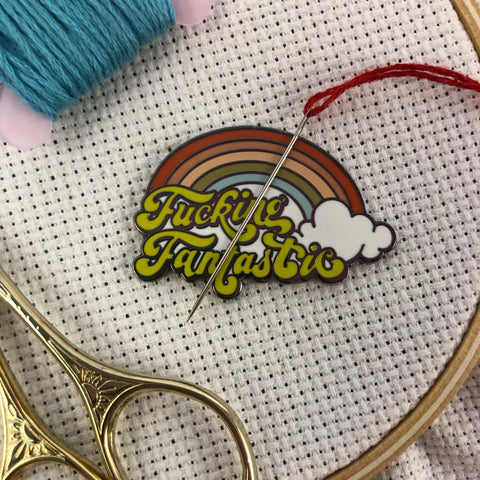 F*cking Fantastic Retro Rainbow Needle Minder - Sarcastic enamel magnetic needle holder - Vintage Snarky F Word Needleminder
