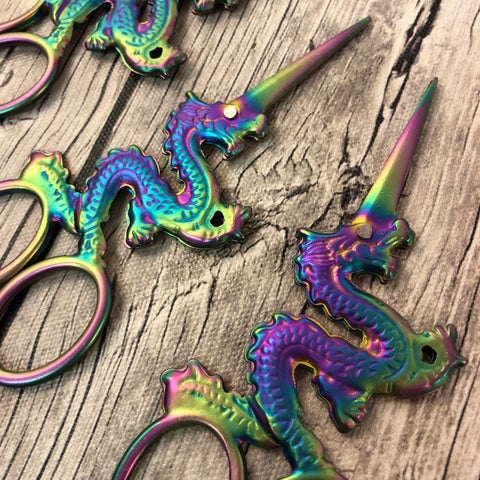 Iridescent Rainbow Dragon Embroidery Scissors