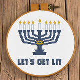 Let's Get Lit - Hanukkah Menorah Cross Stitch Pattern