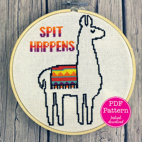 Spit Happens Llama Cross Stitch Pattern