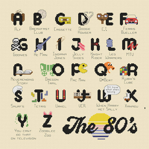 I Love the 80's Alphabet Sampler Cross Stitch Pattern