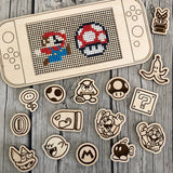 BUNDLE: Stitchable Wooden Video Game Handheld Console & Icon Needle Minder