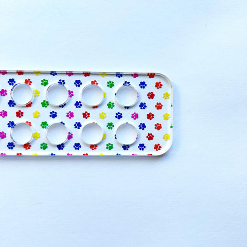 Rainbow Colored Paw Prints Embroidery Floss Organizer for 20 Colors | Cat or Dog Inspired Transparent Thread Holder