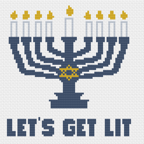 Let's Get Lit - Hanukkah Menorah Cross Stitch Pattern