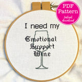 Emotional Support Wine Cross Stitch Pattern (Pattern Only)
