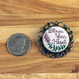 Bless Your Heart Cross Stitch Pin Kit | DIY Embroidered Vintage Brooch |  XStitch Filigree Lapel Pin Kit | Sarcastic Script Floral X-Stitch