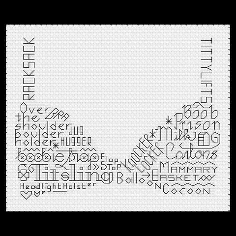 Funny Bra Word Art Cross Stitch Pattern