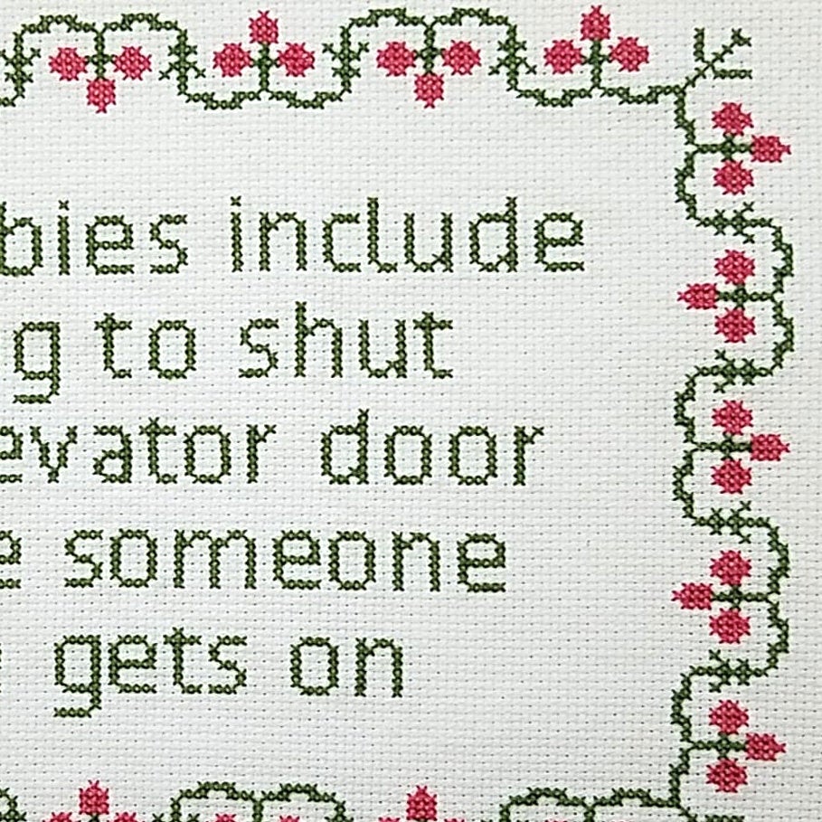My hobbies include shutting the elevator door Sarcastic Cross Stitch P ...