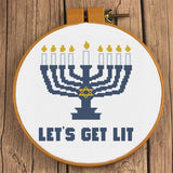 Let's Get Lit - Menorah Hanukkah Snarky Cross Stitch Sampler