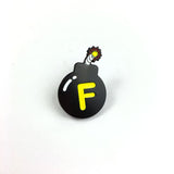 F Bomb Enamel Pin | Naughty F word Lapel Pin | Black Round f-bomb funny brooch |  Snarky Dropping F Bombs