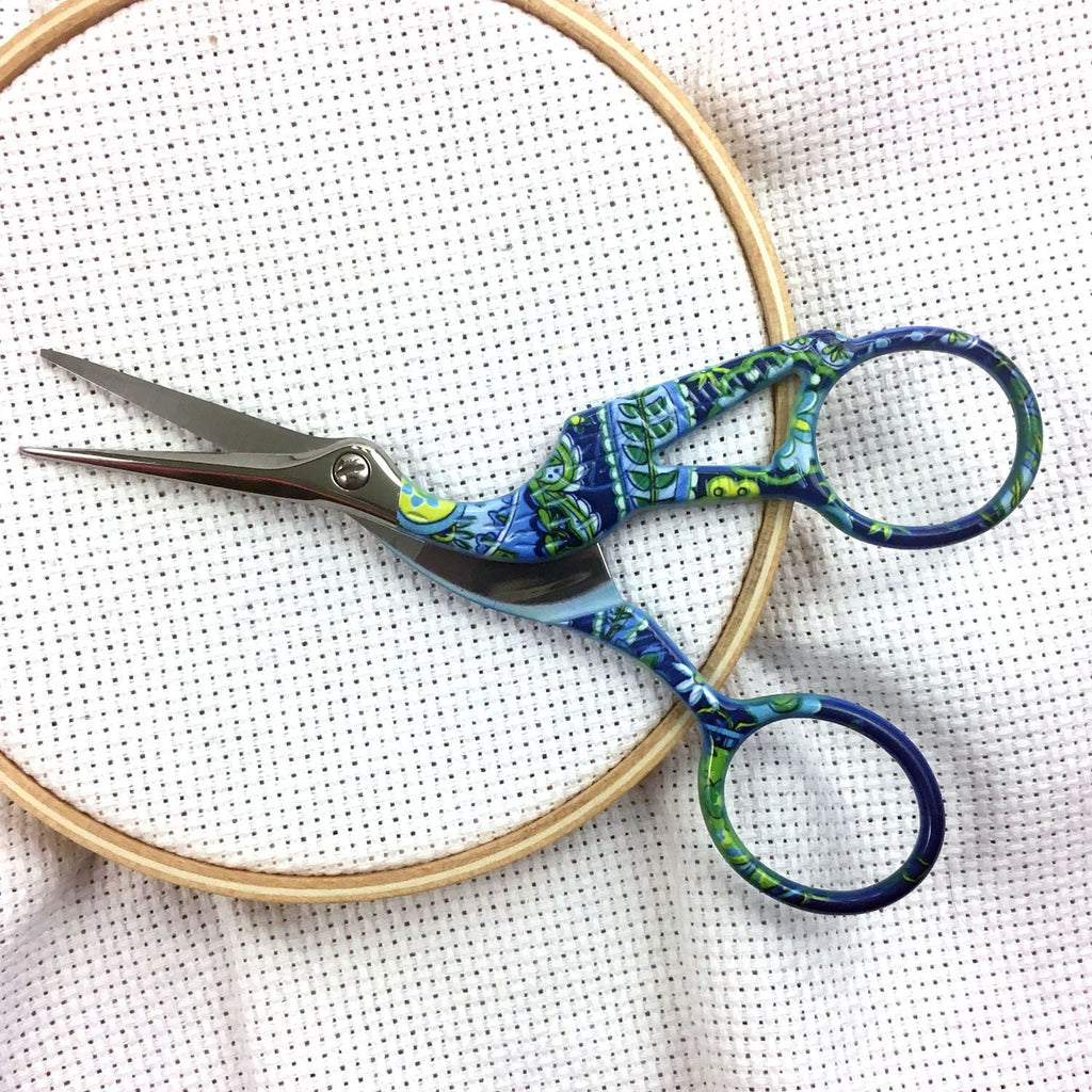 Blue Floral Stork Embroidery Scissors