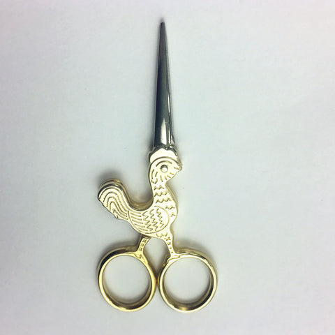 Chicken Embroidery Scissors | Gold Poultry Cross Stitch Sewing Scissors | Cock a Doodle Doo Rooster Brass Fine Point Scissors | Viper Snips