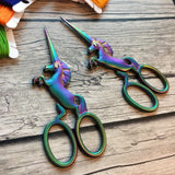 Iridescent Unicorn Embroidery Scissors | Small Fine Tip Unicorn Horn Sewing Scissors | Rainbow Metal Colorful Cross Stitch Thread Snips