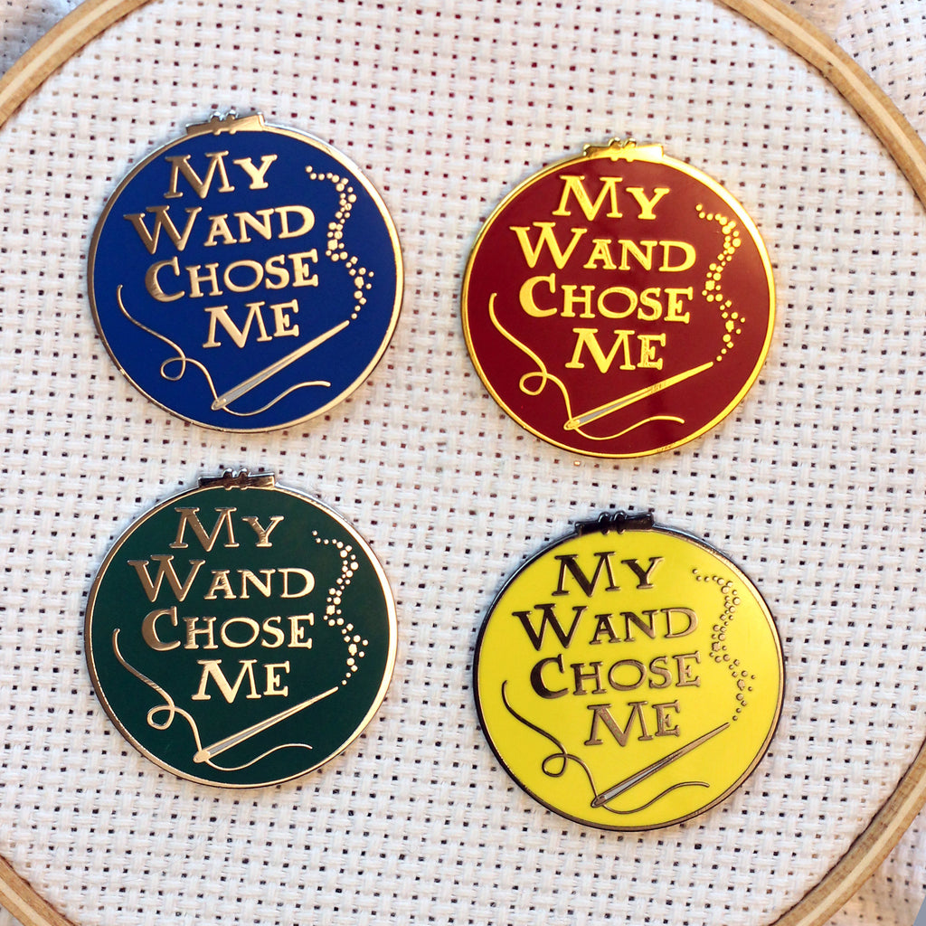 My Wand Chose Me Wizarding House Needle Minders | Magic Wand Sewing Needle Magnets | Embroidery Cross Stitch Enamel Needleminders for Wizard