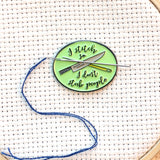 I Stitch So I Don't Stab People Needle Minder with Knife and Sewing Needle| Funny Enamel Needleminder for Cross Stitch Embroidery Quilting