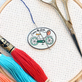 Handmade Hygge Magnetic Enamel Needle Minder-Set of 4: Tea Cat Mittens Scarf Bicycle | Knit Crochet Enjoy the Ride Time for Tea Needleminder