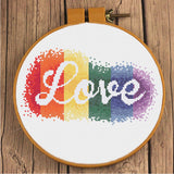 Rainbow Watercolor Love Valentine's Day Cross Stitch Pattern