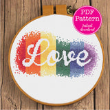 Rainbow Watercolor Love Valentine's Day Cross Stitch Pattern