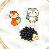 Crafty Woodland Creatures Needle Minders | Cute Stitching Hedgehog, Owl, Fox Needle Nanny | Cross Stitch or Embroidery Needle Holder Magnet