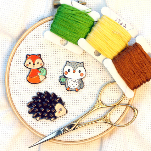 Crafty Woodland Creatures Needle Minders | Cute Stitching Hedgehog, Owl, Fox Needle Nanny | Cross Stitch or Embroidery Needle Holder Magnet