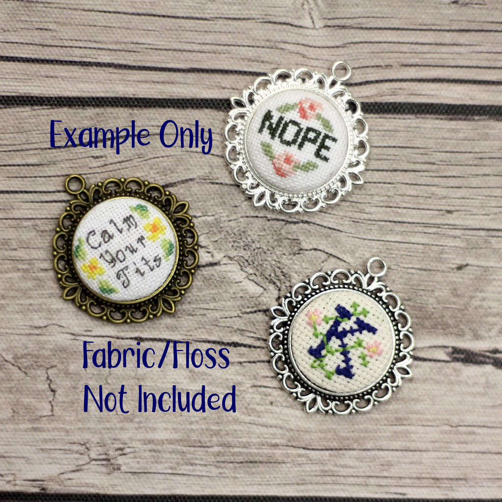 Empty Cross Stitch or Embroidery Pendants with Inserts- Set of 3