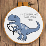 My Dinosaur Ate Your Jesus Fish Sarcastic Pro-Science Cross Stitch