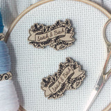 Stitch & Bitch Engraved Wooden Needle Minders | Cross Stitch Embroidery Lovers Needleminder | Snarky Floral Banner Magnetic Wood Minder
