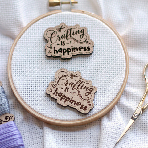 Crafting Is Happiness Engraved Wooden Needle Minders | Craft Lovers Needleminder | Snarky Magnetic Wood Needle Nanny