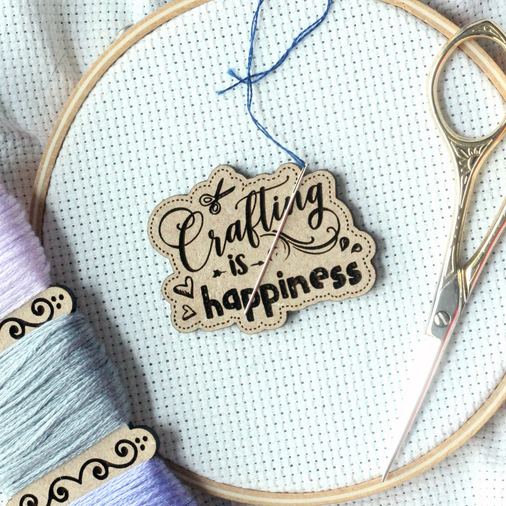 Crafting Is Happiness Engraved Wooden Needle Minders