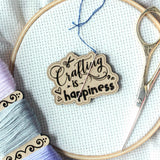 Crafting Is Happiness Engraved Wooden Needle Minders | Craft Lovers Needleminder | Snarky Magnetic Wood Needle Nanny