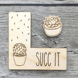 Pattern Marker & Needle Minder Bundle: "Succ It" Succulent Cactus Magnetic Engraved Wooden Cross Stitch Place Keeper