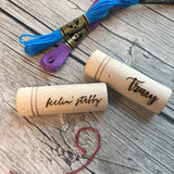 PERSONALIZED Embroidery Needle Case: Your message/name/phrase engraved on solid wood storage tube