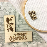 Pattern Marker & Needle Minder Bundle: "Merry Christmas" Holly Holidays Magnetic Engraved Wooden Cross Stitch Place Keeper