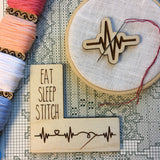 Pattern Marker & Needle Minder Bundle: "Eat Sleep Stitch" EKG Magnetic Engraved Wooden Cross Stitch Place Keeper