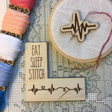 Pattern Marker & Needle Minder Bundle: "Eat Sleep Stitch" EKG Magnetic Engraved Wooden Cross Stitch Place Keeper