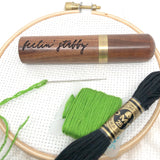 Feeling Stabby Engraved Needle Case: Snarky Embroidery Cross Stitch Quilting Custom Solid Wood Brass Screw Top Needle Storage Tube Container